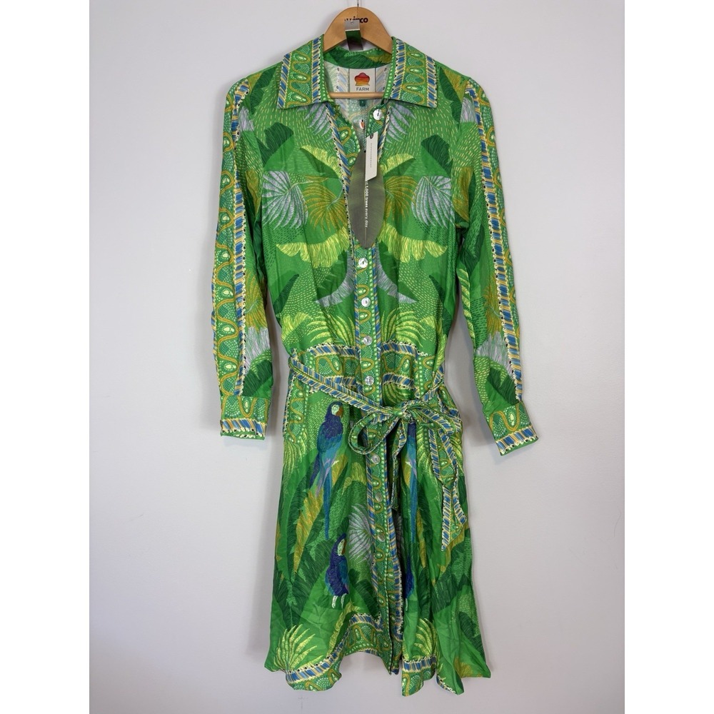 Farm Rio Macaw Scarf Chemise Midi Dress Size S NWT Anthropologie Green - Picture 4 of 9